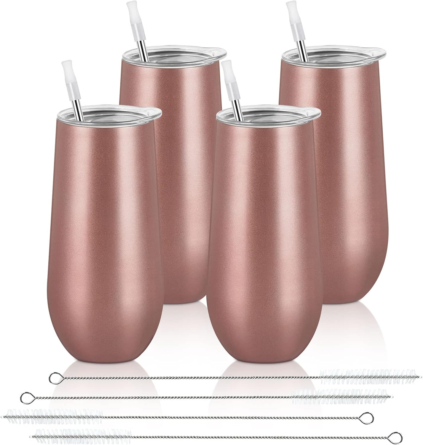 Lifecapido 4 Pack Stemless Champagne Tumblers, 12oz Insulated Champagne Flutes with Lid, Insulated Champagne Glass, Champagne Flute Tumbler, Great Gift for Birthday Party Wedding Christmas (Rose Gold)