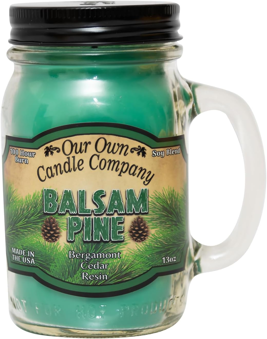 Our Own Candle Company, Balsam Pine Scented Mason Jar Candle, 100 Hour Burn Time, 13 Ounces