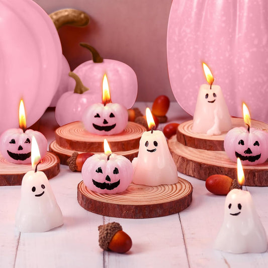 Nuanchu 12 Pcs Halloween Ghost Pumpkin Scented Candles - Thanksgiving & Fall Candles in White, Pink, Ghost
