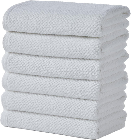 Great Bay Home White Hand Towels - 100% Cotton 6 Pack 26x16 Hand Towel Set - Absorbent, Quick-Drying, Durable Towels for Handroom Decor - Low-Twist, Two-Ply Fibers (Optic White)