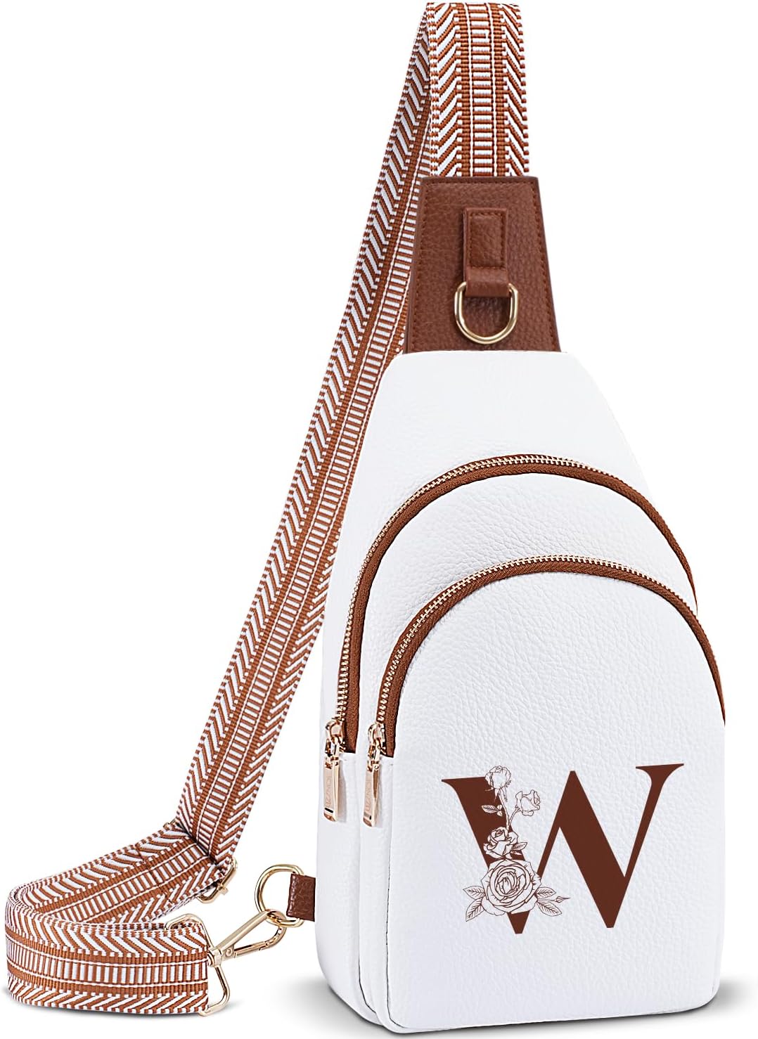 Crossbody Bag for Women Leather Sling Bags with Initial Letter Fanny Pack Chest Bag for Travel, Gift for Mom Wife