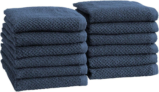 Great Bay Home Navy Washcloth- 100% Cotton 12-Pack 13x13 Wash Cloth - Absorbent, Quick-Drying, Durable Face Towels for Bathroom Decor - Low-Twist, Two-Ply Fibers (Stone Blue)