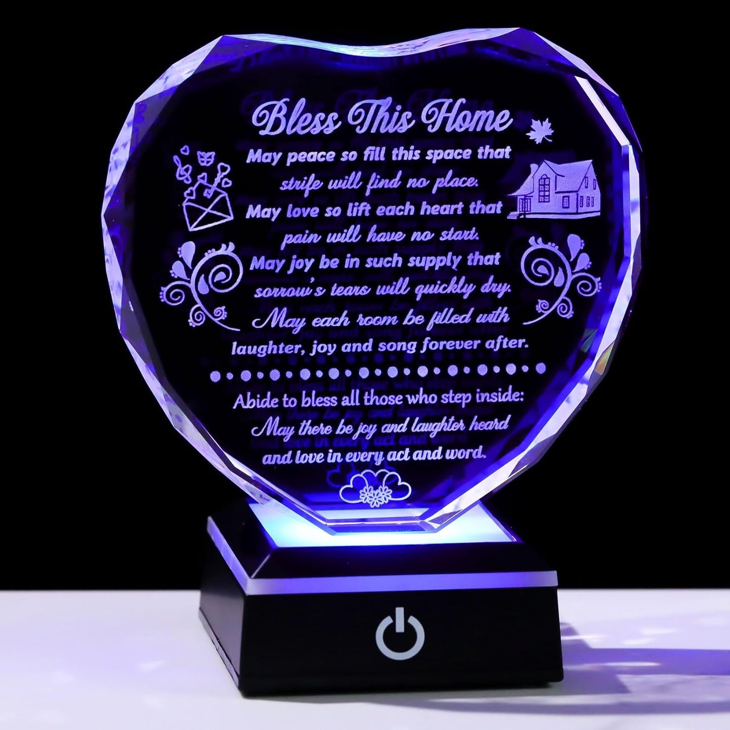 Crystal House Warming Gifts Bless This Home Heart-shaped Plaque with LED Light Base for Women Men Meaningful New Home Decor Sign for Family