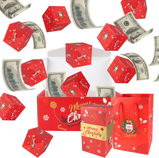 12pcs Surprise Gift Box Explosion, Merry Christmas Folding Bouncing Envelope (Red)