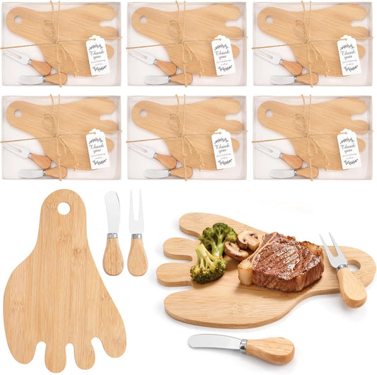 6 Sets Baby Shower Favors Bridal Game Prizes for Winners Wedding Guest Gifts Footprint Bamboo Cheese Board Charcuterie Board Set with Knives and Forks Thank You Card with Gift Box