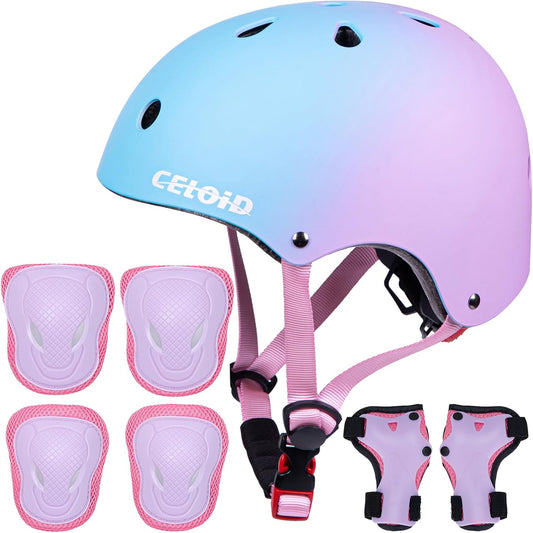 Kids Bike Skateboard Helmet Pad Set,Toddler Cyling Protective Gear Knee & Elbow Pads Wrist Guards for 5-8-10-12-14-16 Years Girls Boys Bicycle Scooter Roller Skate Inline Skating Rollerblading