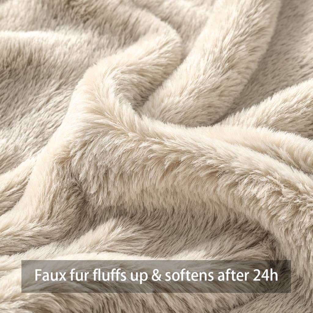 4TH Emotion Fall Pumpkin Decorative Lumbar Pillow Covers 12x20 Set of 2, Beige Soft Plush Faux Fur Wool Farmhouse Throw Cushion Cases for Autumn Thanksgiving Holiday Home Decorations