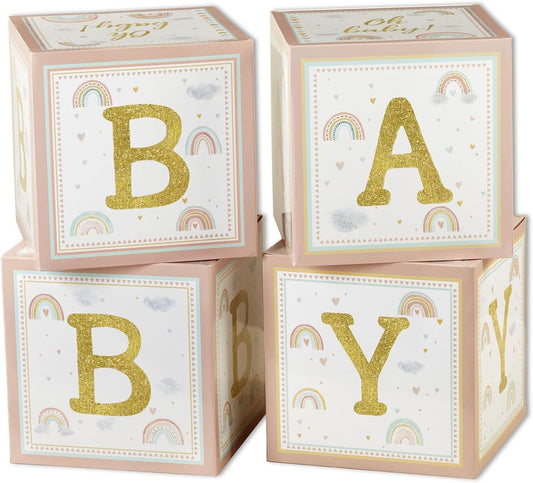 Kate Aspen Boho Rainbow Baby Block Box Photo Prop Decoration & Nursery Décor (Set of 4 Spells BABY)