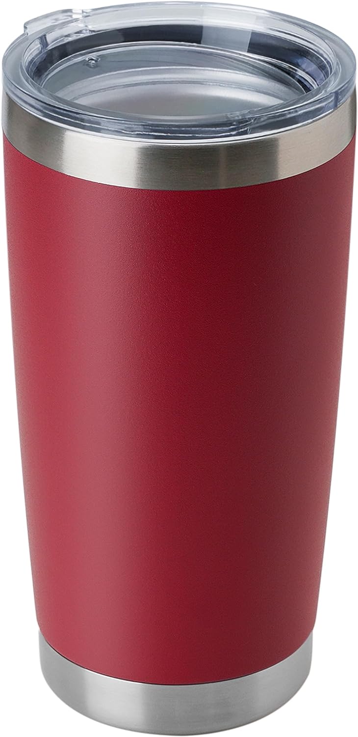 DOMICARE 20oz Stainless Steel Tumbler Bulk with Lid, Double Wall Vacuum Insulated Travel Mug, Powder Coated Coffee Cup (Powder Red, 1)