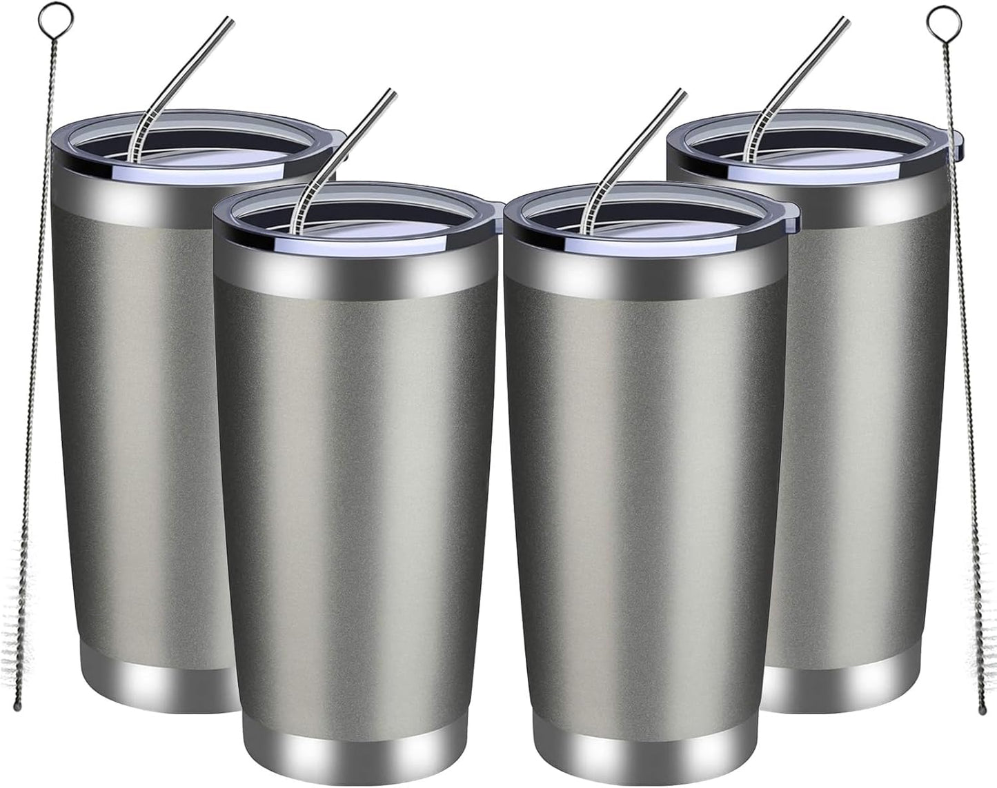 MEWAY 20oz Tumbler 4 Pack Double Wall Vacuum Insulated Travel Mug Bulk, Stainless Steel Tumblers with Lid and Straw, Durable Powder Coated Coffee Cups for Cold & Hot Drinks (Cold Gray, 4)