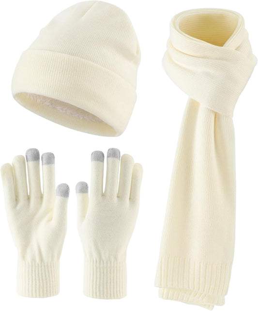Home Prefer Men's Knit Beanie Hat Scarf Gloves Cold Weather Set Long Neck Scarf Touchscreen Gloves Winter Hat for Men