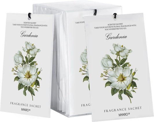 MYARO 12 Packs Gardenia Scented Sachets for Drawer and Closet, Long-Lasting Home Fragrance Sachet for Lover