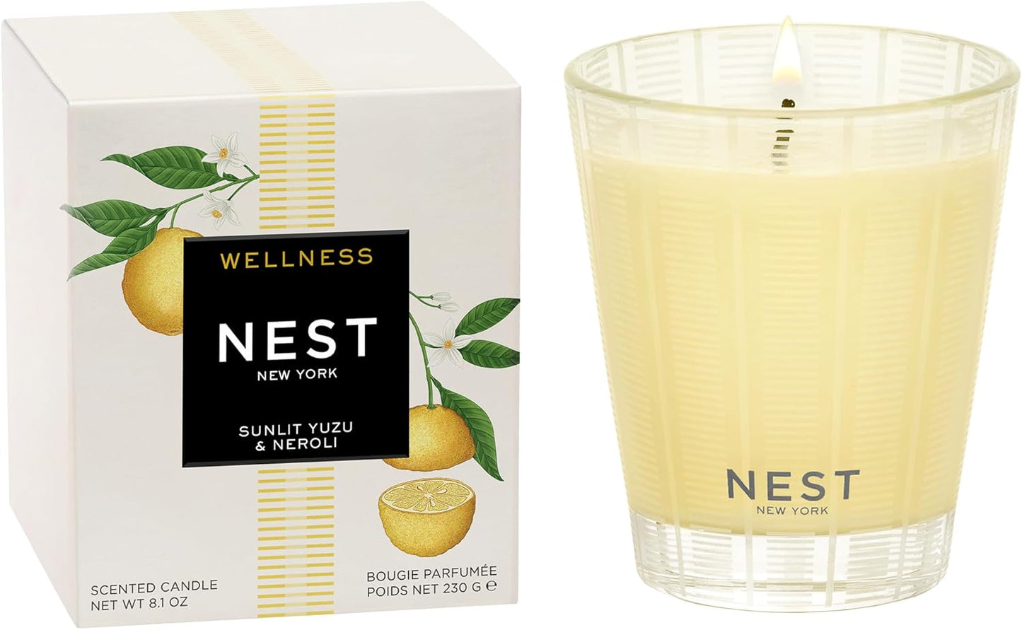 NEST New York Scented Classic Candle, Sunlit Yuzu & Neroli - 8.1 oz - Up to 60-Hour Burn Time - Reusable Glass Vessel