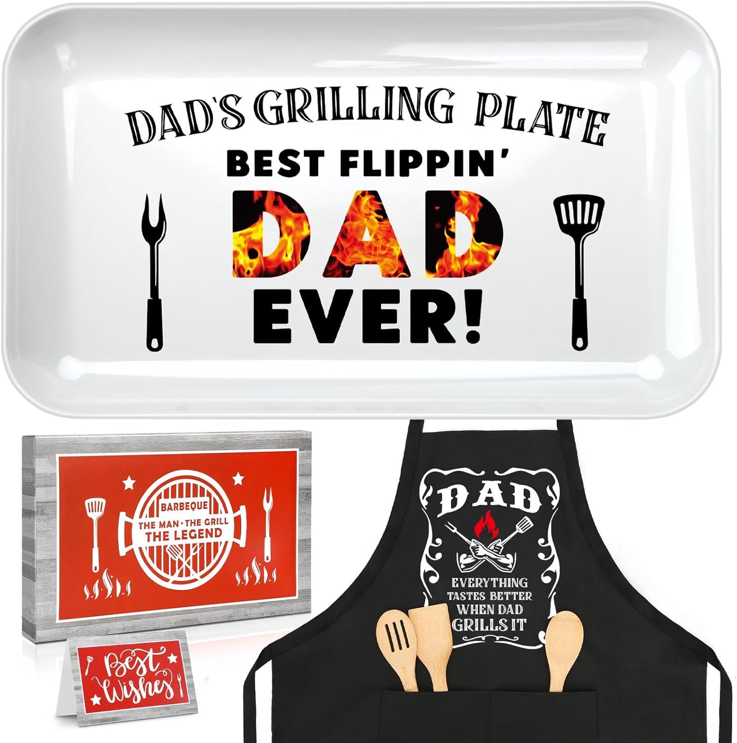 Fathers Day Dad Gifts from Daughter Son, Personalized Grilling Platter & Apron Set Birthday Gifts for Dad Papa Bonus Step Father in Law, Cool Grill BBQ Serving Tray Gift for Daddy Father's Day
