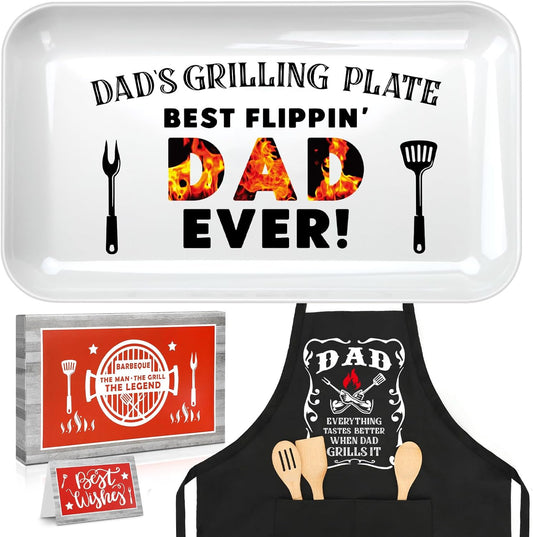 Fathers Day Dad Gifts from Daughter Son, Personalized Grilling Platter & Apron Set Birthday Gifts for Dad Papa Bonus Step Father in Law, Cool Grill BBQ Serving Tray Gift for Daddy Father's Day