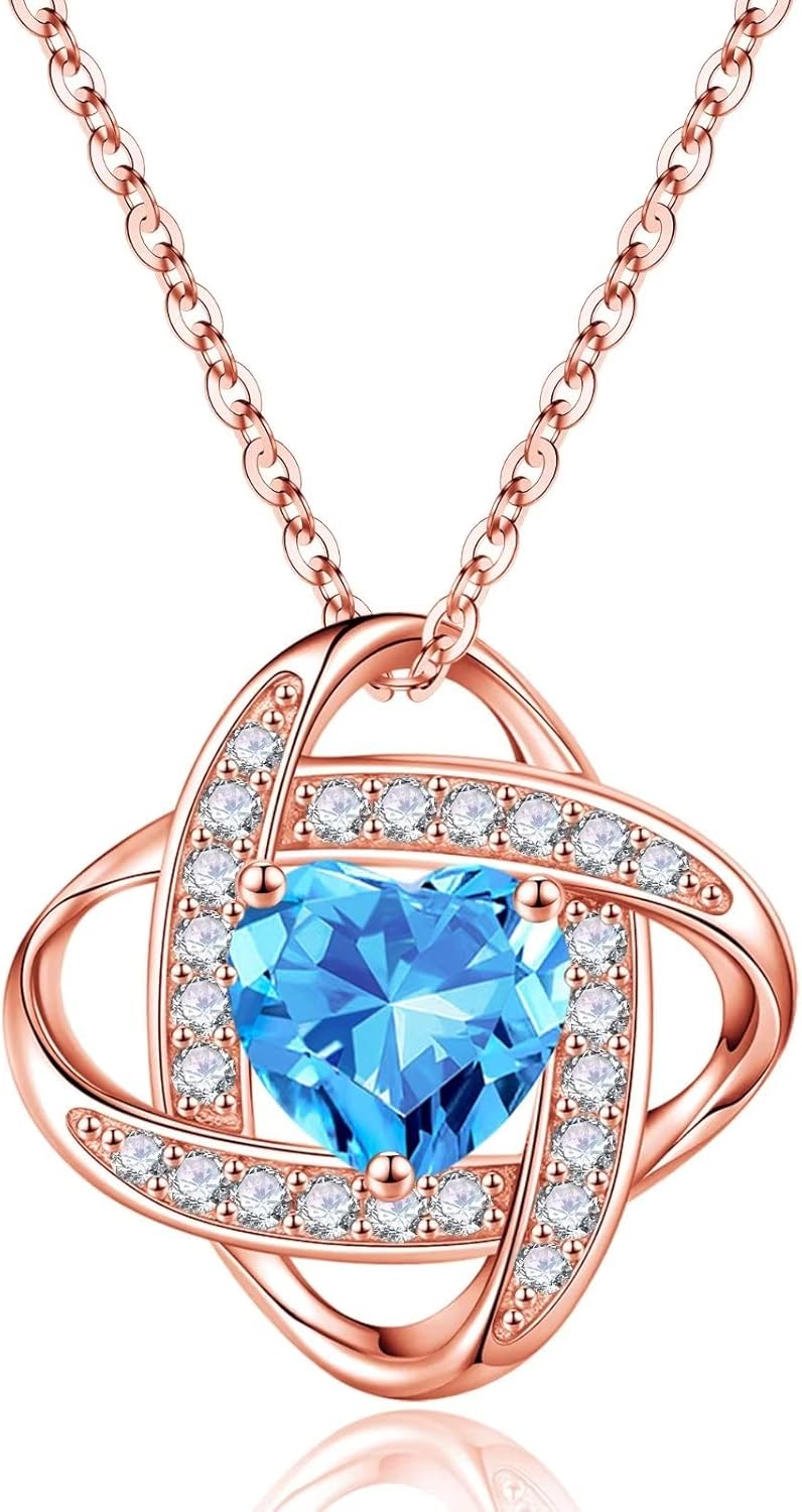 Iefil 925 Sterling Silver Love Knot Birthstone Necklace, Natural or Created Gemstone, Anniversary Birthday Gifts for Women, Jewelry Gifts for Wife Mom Girlfriend