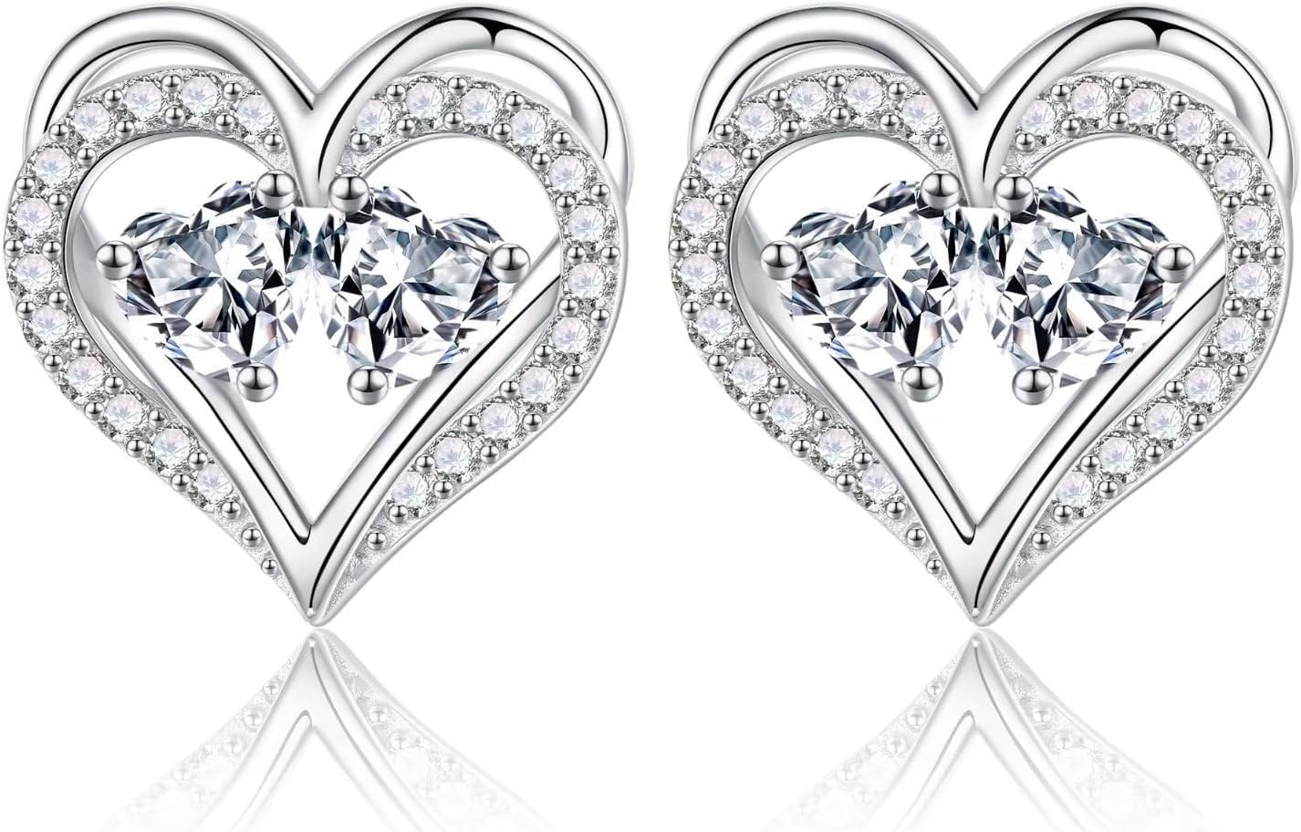 Iefil Birthstone Earrings for Women - 925 Sterling Silver Heart Earrings Anniversary Birthday Gifts for Women Wife Girlfriend Mom