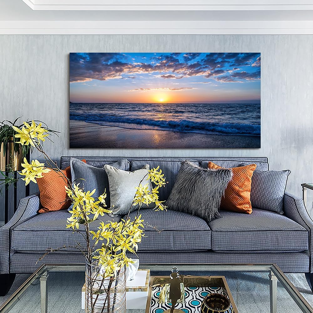 Wapluam Canvas Wall Art For Office Large Wall Decor For Living Room Bedroom Wall Decorations Blue Ocean Wall Painting Sea Beach Seascape Wall Pictures Artwork Farmhouse Mural Home Decor 30X60 in