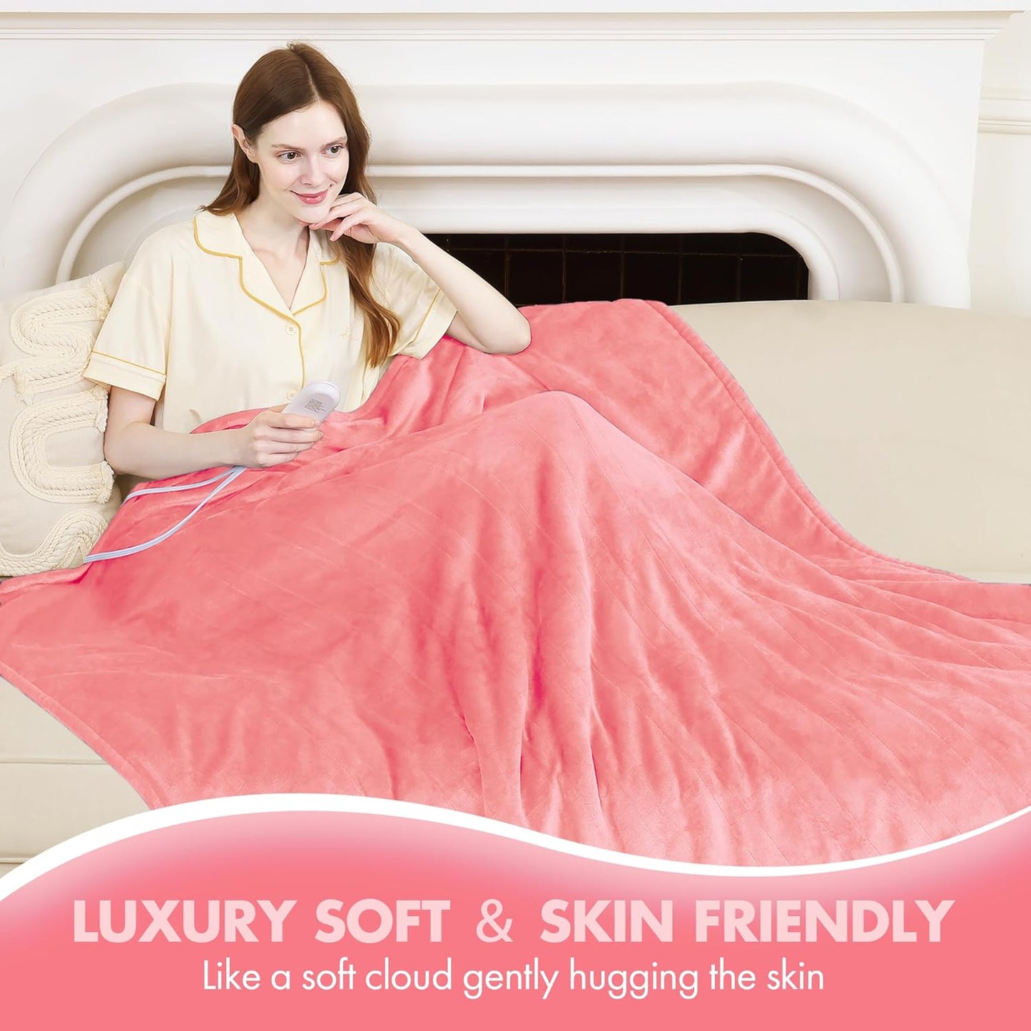 Heated Blanket Full Size 72" x 84" - Fluffy Ultra Soft Flannel Electric Blanket with 6 Heating Levels & 10 Hours Adjustable Timer, Fast Heating and ETL Certified (Pink)