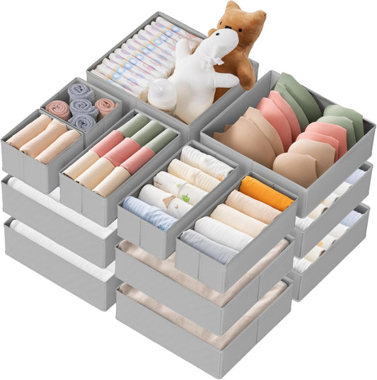 Criusia Drawer Organizer Clothes, 21 Pack Dresser Organizer for Baby Clothes, Underwear, Sock- Foldable Closet Organization and Storage Dividers Bins for Nursery, Bedroom (Grey)