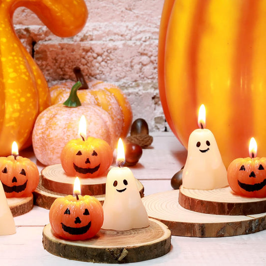 Nuanchu 12 Pcs Halloween Ghost Pumpkin Candle Fun Scented Thanksgiving Halloween Handmade Wax Fall Candles and Pumpkin Decor for Home(White, Orange,Ghost, Pumpkin)