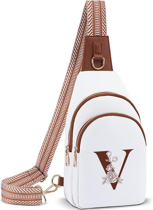 Crossbody Bag for Women Leather Sling Bags with Initial Letter Fanny Pack Chest Bag for Travel, Gift for Mom Wife