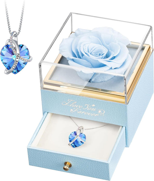 EleShow Preserved Real Light Blue Rose, Forever Flowers Gifts for Mom Grandma Wife Girlfriend, Gifts for Mothers Day, Valentines, Christmas, Anniversary or Birthday Gifts for Women