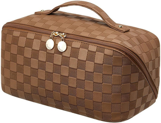 EACHY Travel Makeup Bag,Large Capacity Cosmetic Bags for Women,Waterproof Portable Pouch Open Flat Toiletry Bag Pattern Makeup Bag