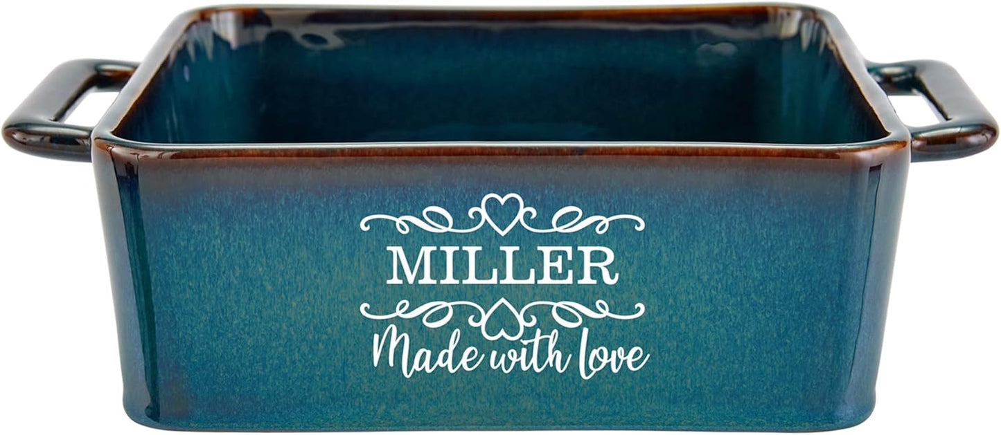 Let's Make Memories Personalized Made With Love Stoneware Square Baker - Cookware - For Her - Teal