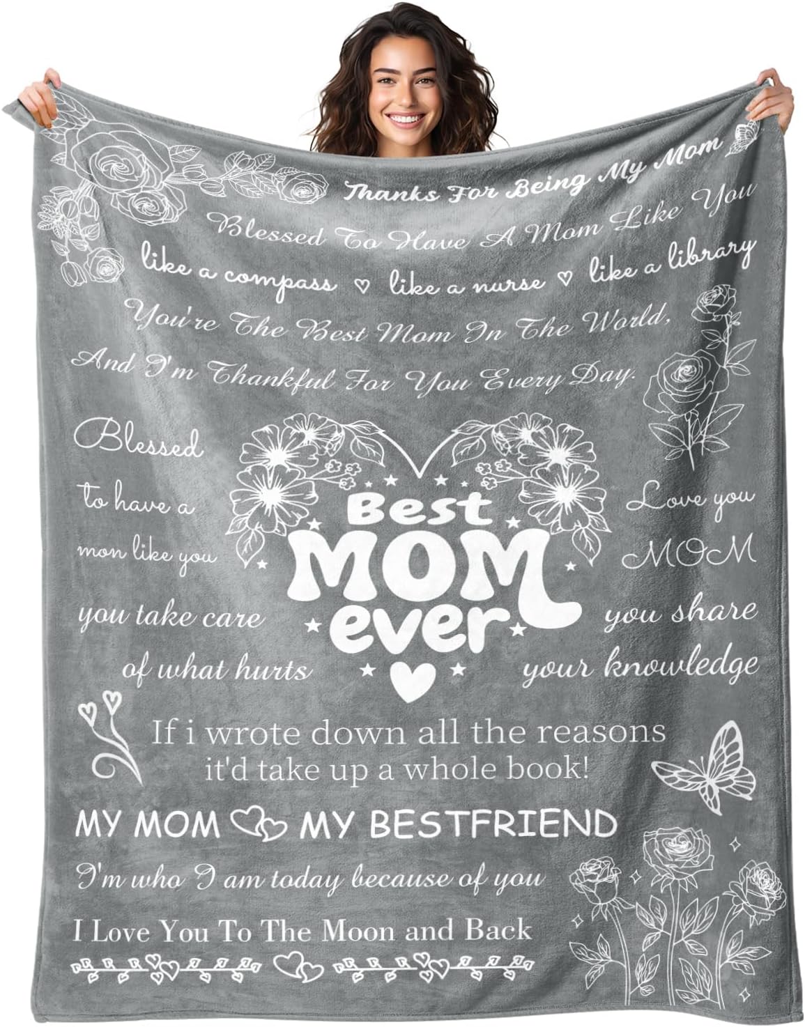 Birthday Gifts for Mom from Daughter Son - Christmas Blanket Gifts for Mom - Best Moms Ever Present - Mothers Day Valentines Day Presents for Mother - to My Mom‘s Blanket 50"x60" Grey