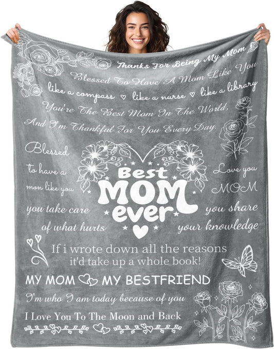 Birthday Gifts for Mom from Daughter Son - Christmas Blanket Gifts for Mom - Best Moms Ever Present - Mothers Day Valentines Day Presents for Mother - to My Mom‘s Blanket 50"x60" Grey