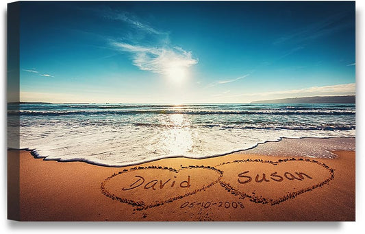 IPIC - Heart in Heart, Personalized Artwork with Names and Date on, Customized Gift for Anniversary,Wedding,Birthday and Holidays. Total Size:30" W x 20" H