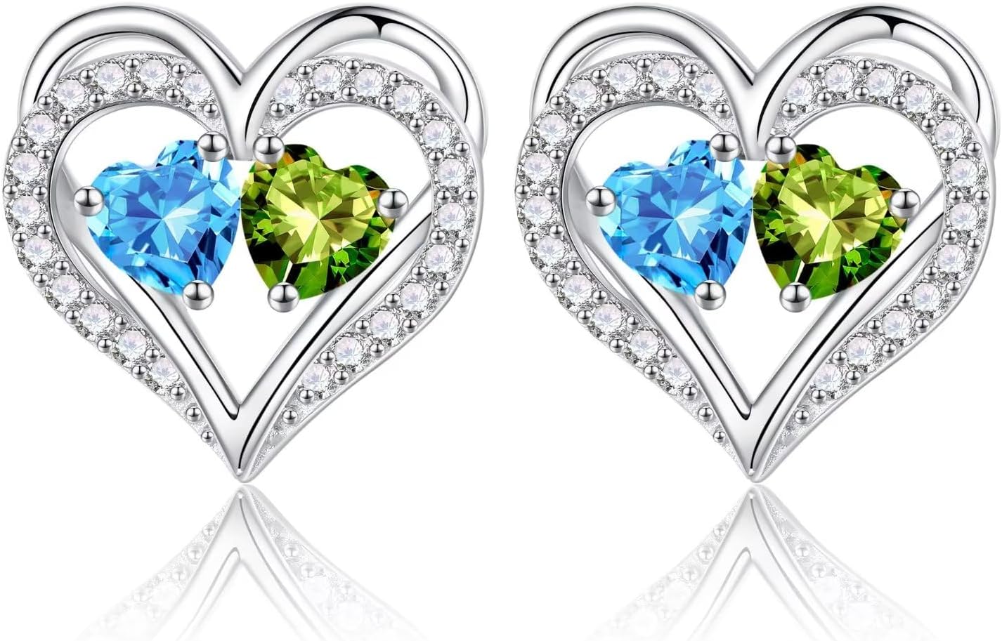 Iefil Birthstone Earrings for Women - 925 Sterling Silver Heart Earrings Anniversary Birthday Gifts for Women Wife Girlfriend Mom