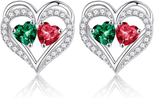 Iefil Birthstone Earrings for Women - 925 Sterling Silver Heart Earrings Anniversary Birthday Gifts for Women Wife Girlfriend Mom