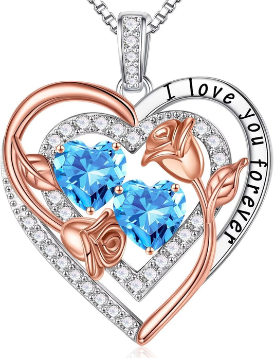 Iefil Birthstone Necklace for Women - Sterling Silver Birthstone Necklace Anniversary Birthday Gifts for Her Wife Mom Daughter