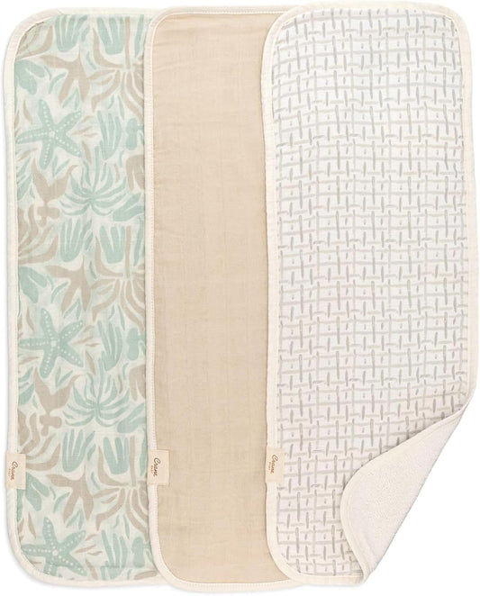 Crane Baby Muslin Baby Burp Cloths, Lightweight Absorbent Burp Cloth, Beach Life Starfish, Set of 3, 7” x 20”, Newborn Baby Essentials, Burp Cloths Baby Boy, Burp Cloths Baby Girl, Newborn Essentials