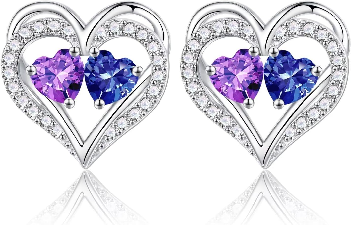 Iefil Birthstone Earrings for Women - 925 Sterling Silver Heart Earrings Anniversary Birthday Gifts for Women Wife Girlfriend Mom