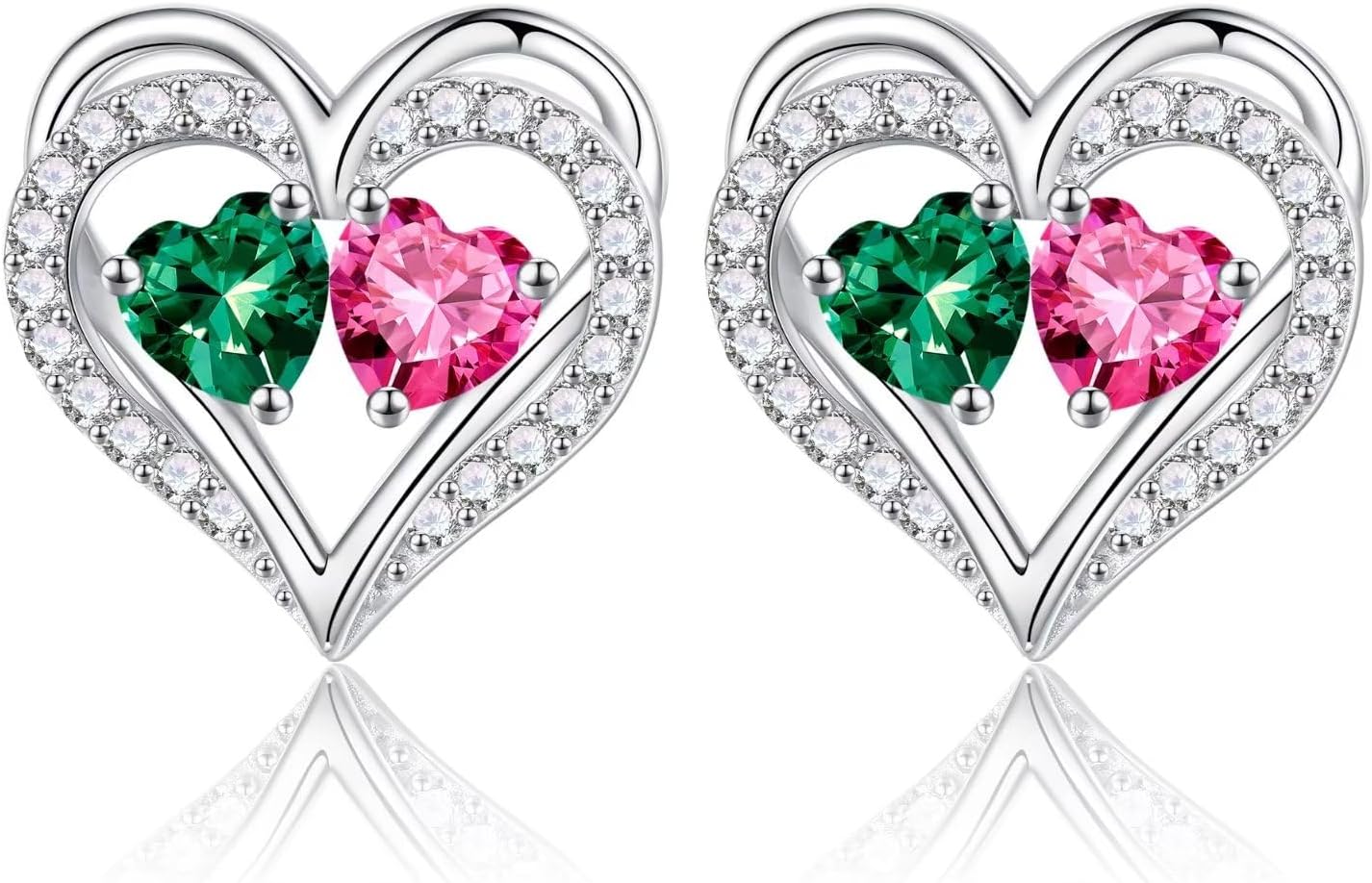 Iefil Birthstone Earrings for Women - 925 Sterling Silver Heart Earrings Anniversary Birthday Gifts for Women Wife Girlfriend Mom