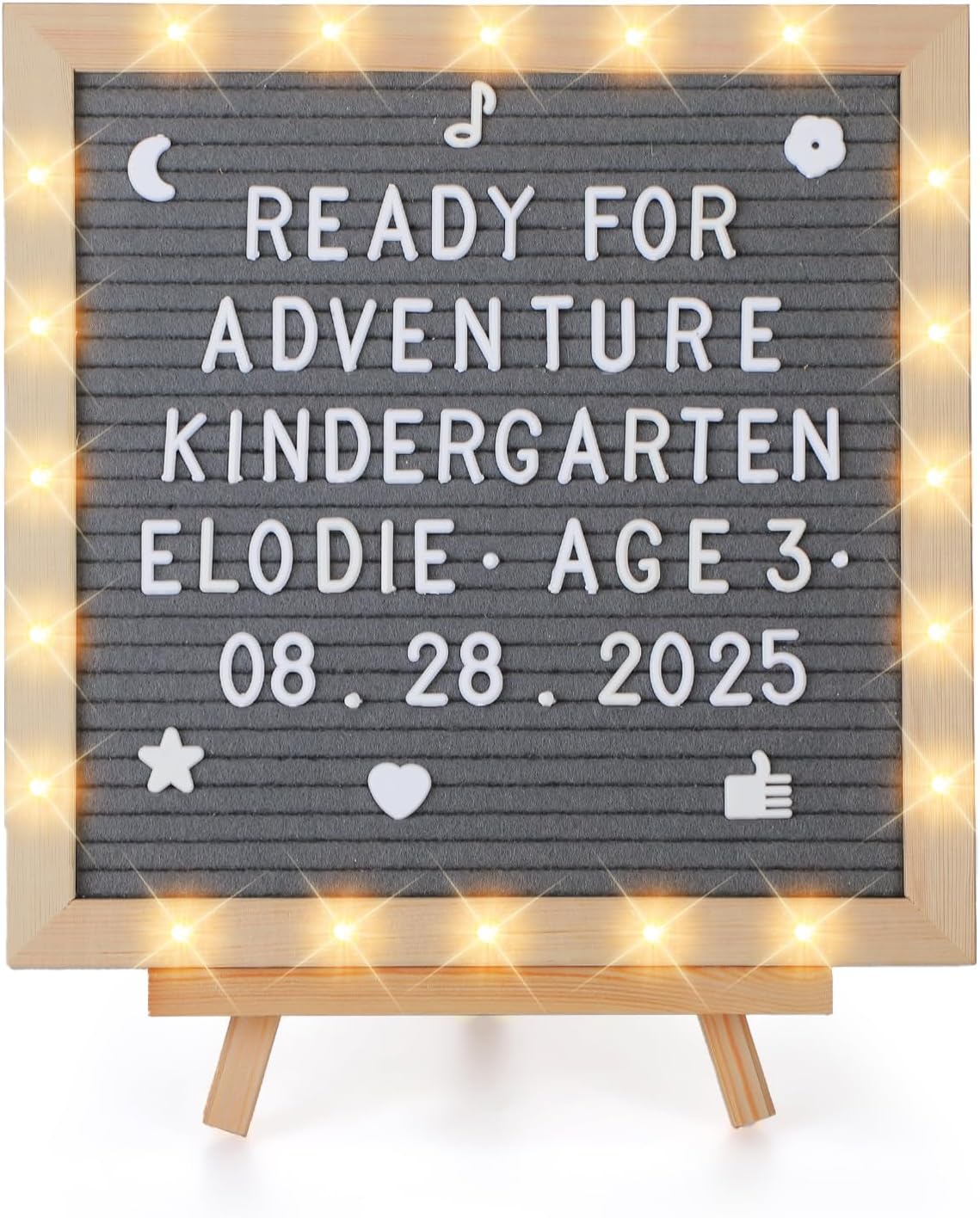 Light up Changeable Felt Letter Board Sign with LED Lights - Back to School Supplies, 10×10in Message Board Wall Mounted with Tripod Stand 450 Letters for Dorm Decor, Grey