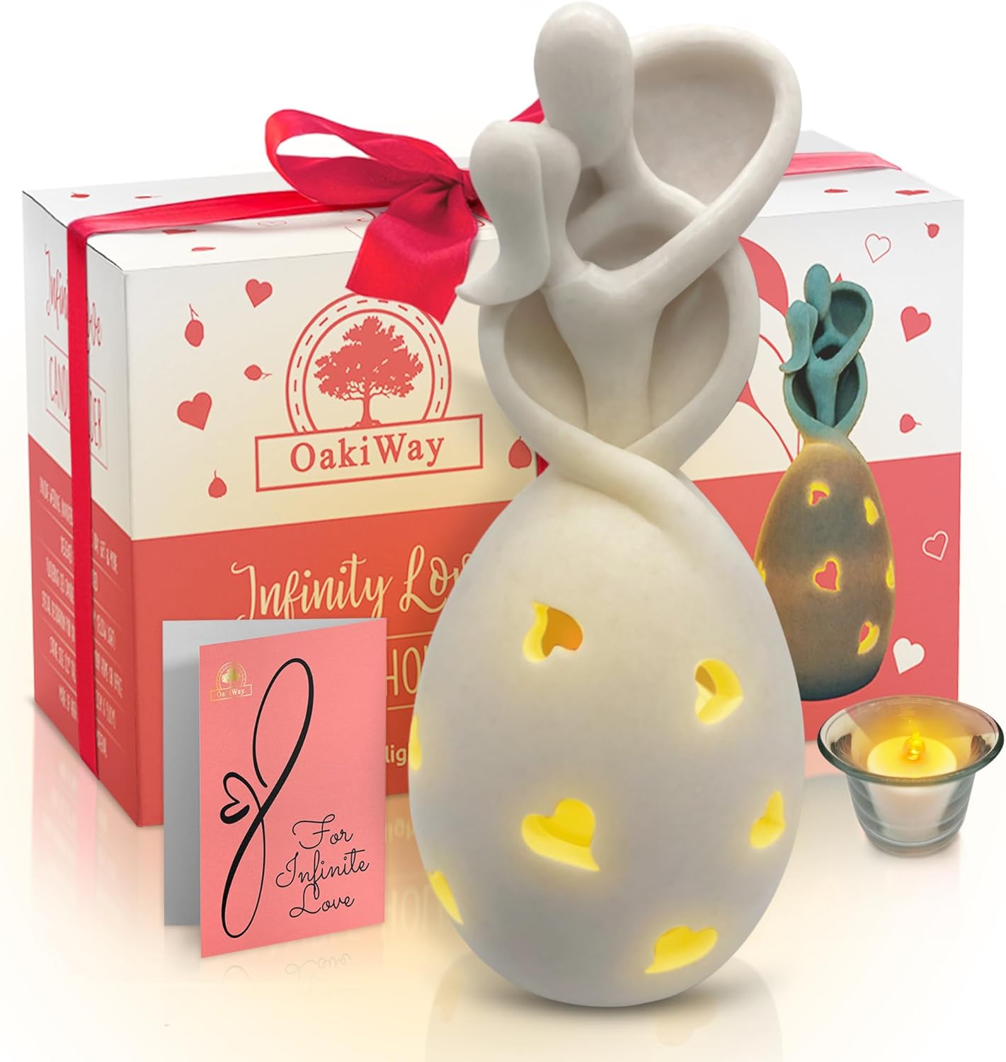 Infinity Love Candle Holder Statue with Flickering LED Candle for Couples, Wife, Husband, Him or Her, Bridal Shower, Engagement, Parents, Registry