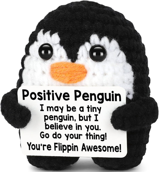 Mini Funny Positive Crochet Penguin, Inspirational Handmade Crochet Preguin Funny Gifts for Women Men Friend Coworker Teen, Emotional Small Gift for Birthday Graduation Appreciation Back to School