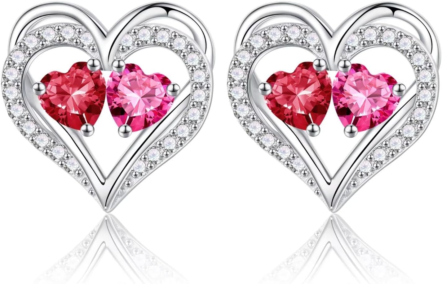 Iefil Birthstone Earrings for Women - 925 Sterling Silver Heart Earrings Anniversary Birthday Gifts for Women Wife Girlfriend Mom