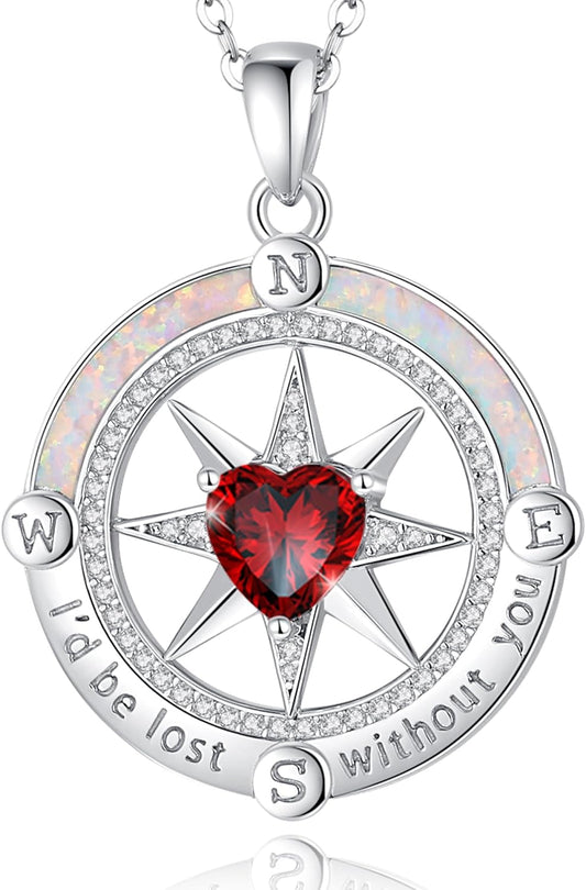 FANCIME Compass Necklace for Women Sterling Silver Compass Jewelry Opal Pendant Fine Jewelry Gemstone Birthday Mother's Day Gifts for Wife