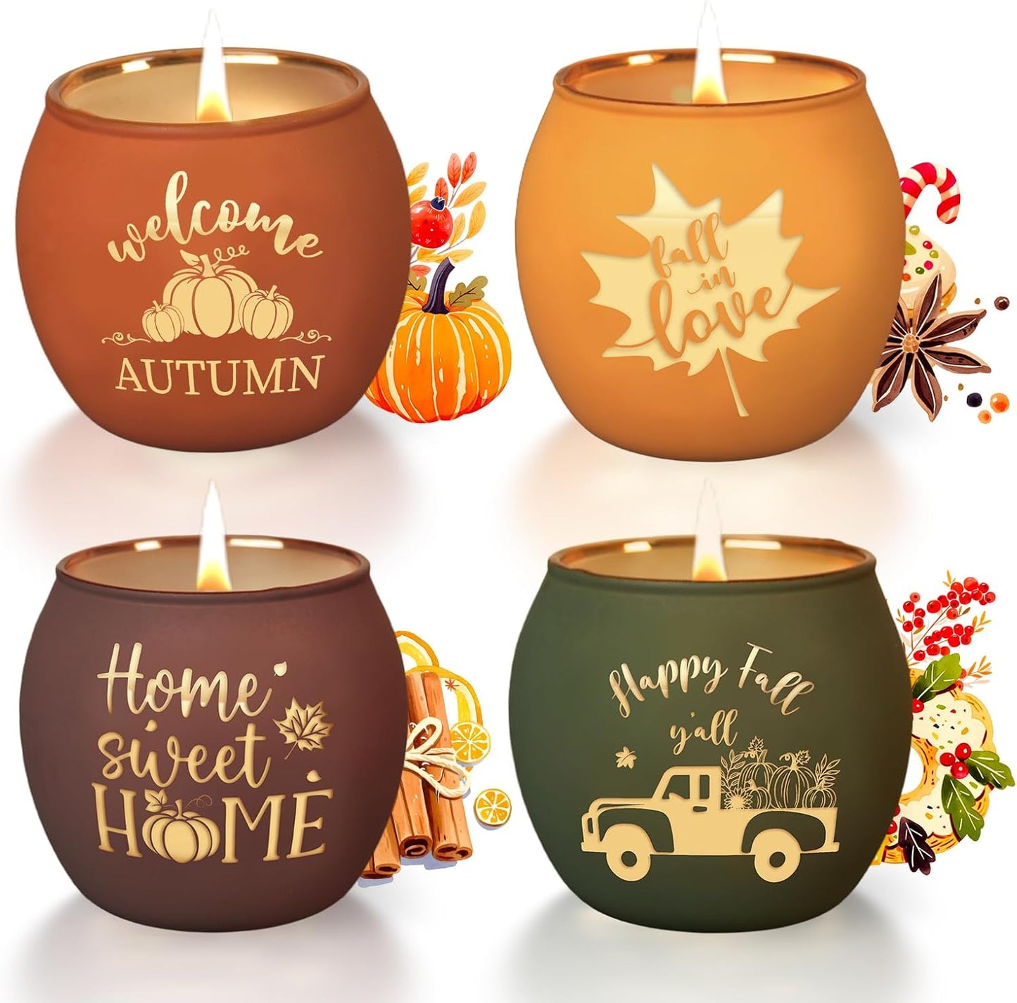 Lanpn Fall Scented Candles Gift Set 4 Pack 16oz Soy Wax Jar Candles Thanksgiving Aromatherapy Candle Autumn Home Table Decor Glass Votive Candle Holder Tabletop Centerpiece Farmhouse Decoration