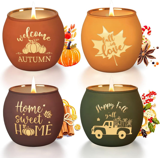 Lanpn Fall Scented Candles Gift Set 4 Pack 16oz Soy Wax Jar Candles Thanksgiving Aromatherapy Candle Autumn Home Table Decor Glass Votive Candle Holder Tabletop Centerpiece Farmhouse Decoration