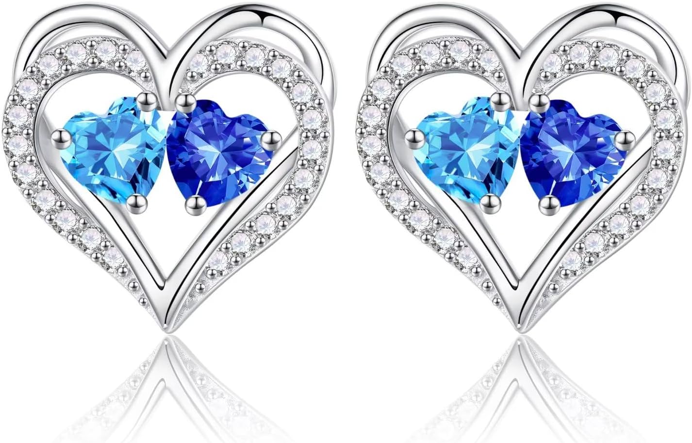 Iefil Birthstone Earrings for Women - 925 Sterling Silver Heart Earrings Anniversary Birthday Gifts for Women Wife Girlfriend Mom