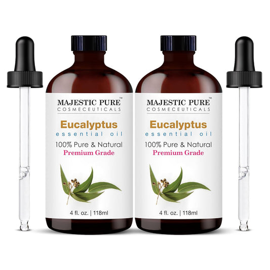 Majestic Pure Eucalyptus Essential Oil with Glass Dropper - 4 Fl Oz Pack of 2-100% Pure and Natural Eucalyptus Oil - Premium Grade Essential Oils for Diffuser, Aromatherapy, Soap and Candle Making