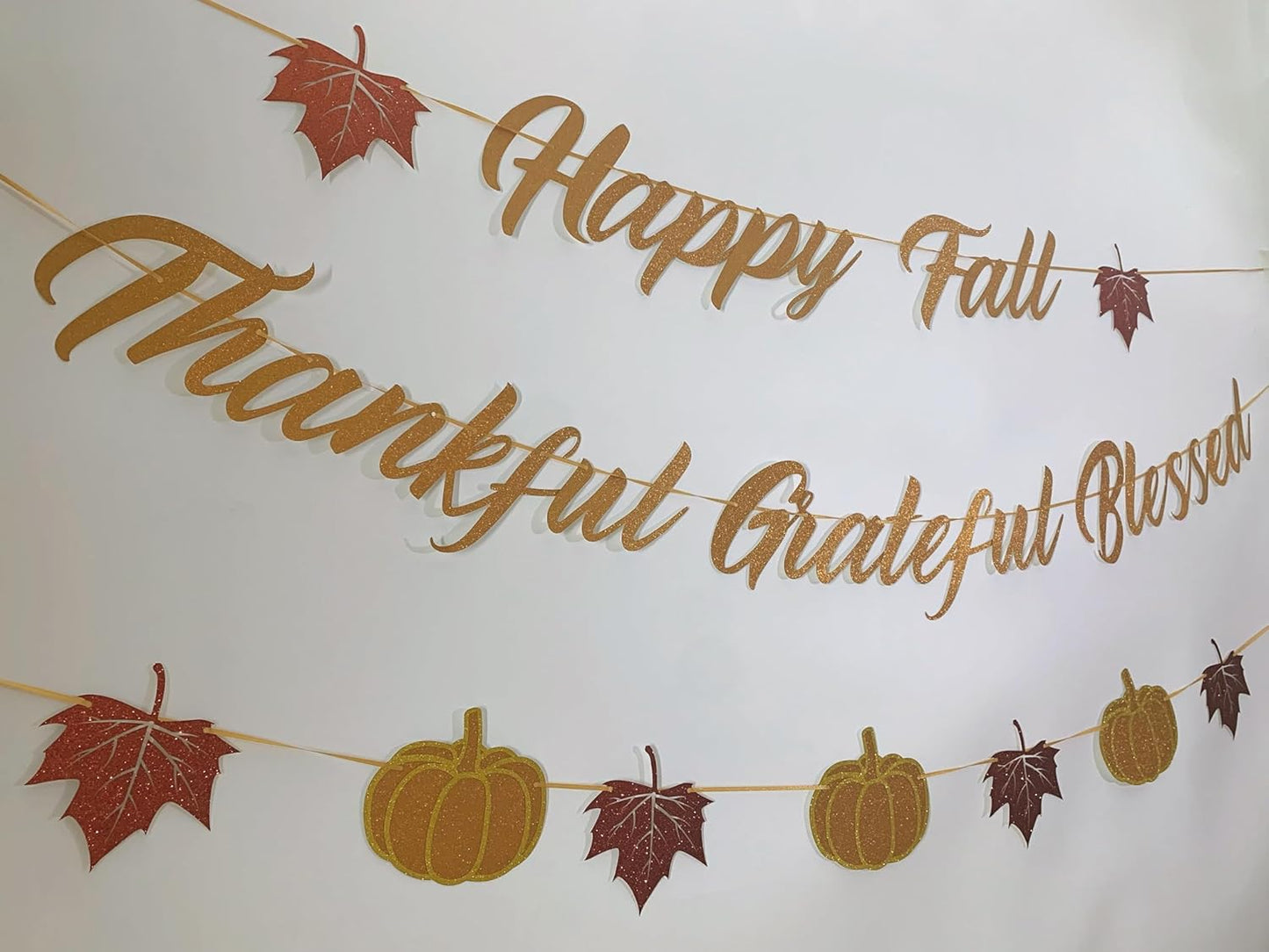 Fall Decorations Home Thanksgiving decor - Happy Fall and Blessed Grateful Thankful Banner with Pumpkin Maple Leaves Sign Garland Banner(Pre-Strung)