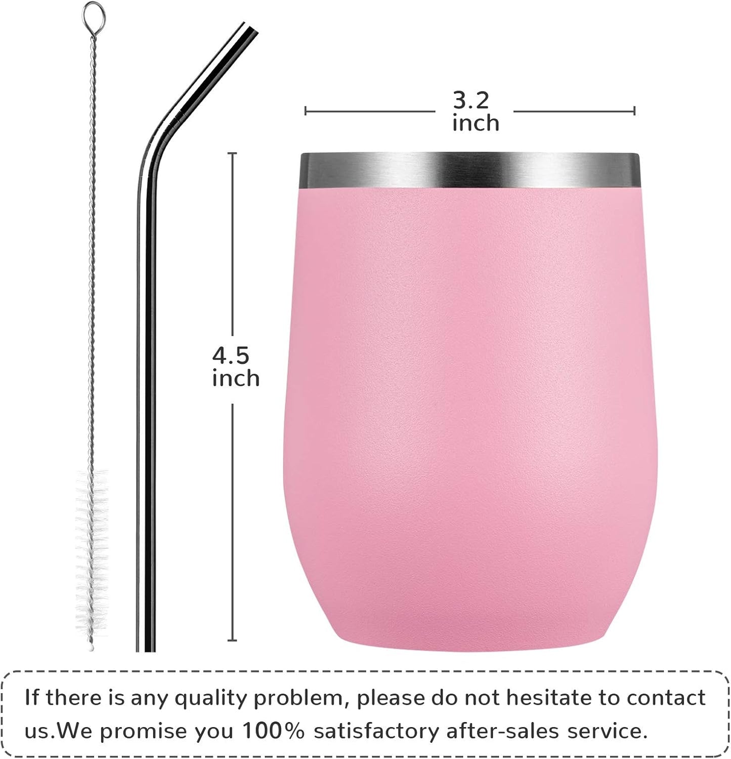 MEWAY 12 OZ/8 Pack Wine Tumbler Glasses with Lid - Stemless Double Wall Vacuum Stainless Steel Travel Tumbler - Keeping Cold & Hot for Wine,Coffee,Cocktails,Drinks-Family and Gifts (Pink,Set of 8)