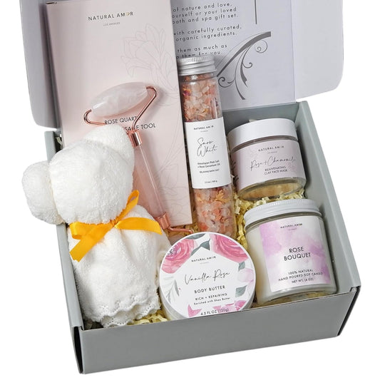 Natural Amor Relaxing Spa Gifts for Women,Luxurious Bath Gift for her, 6pc Bath & Body Gift